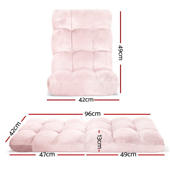 Artiss Floor Lounge Sofa Bed Flannel Fabric Pink Artiss