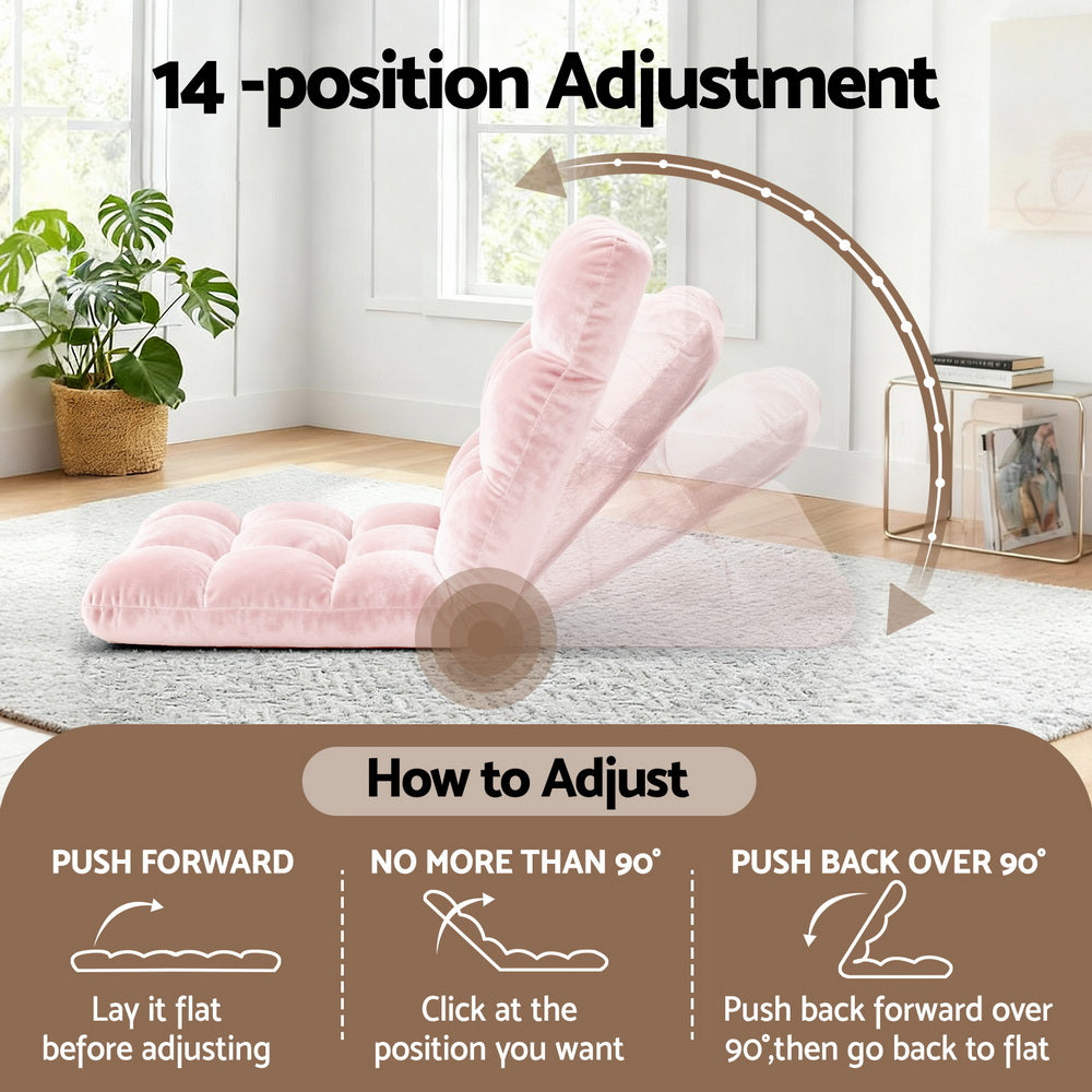 Artiss Floor Lounge Sofa Bed Flannel Fabric Pink Artiss