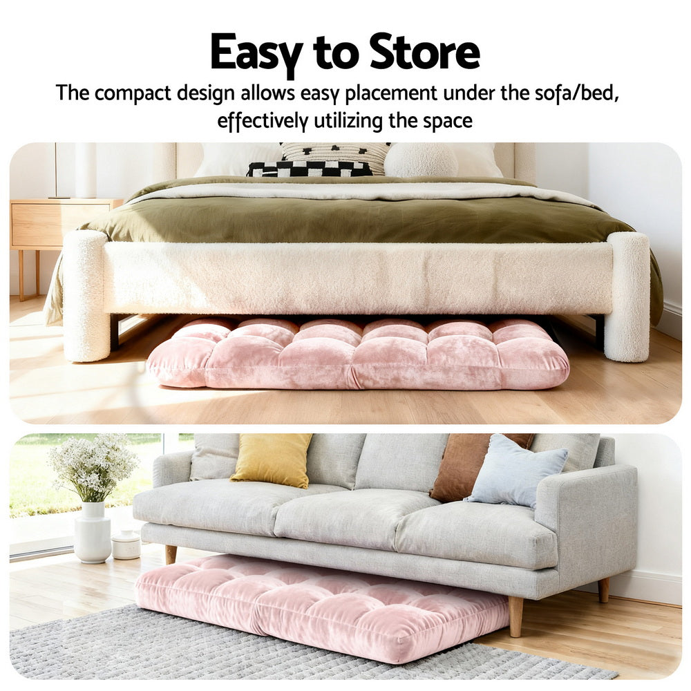Artiss Floor Lounge Sofa Bed Flannel Fabric Pink Artiss