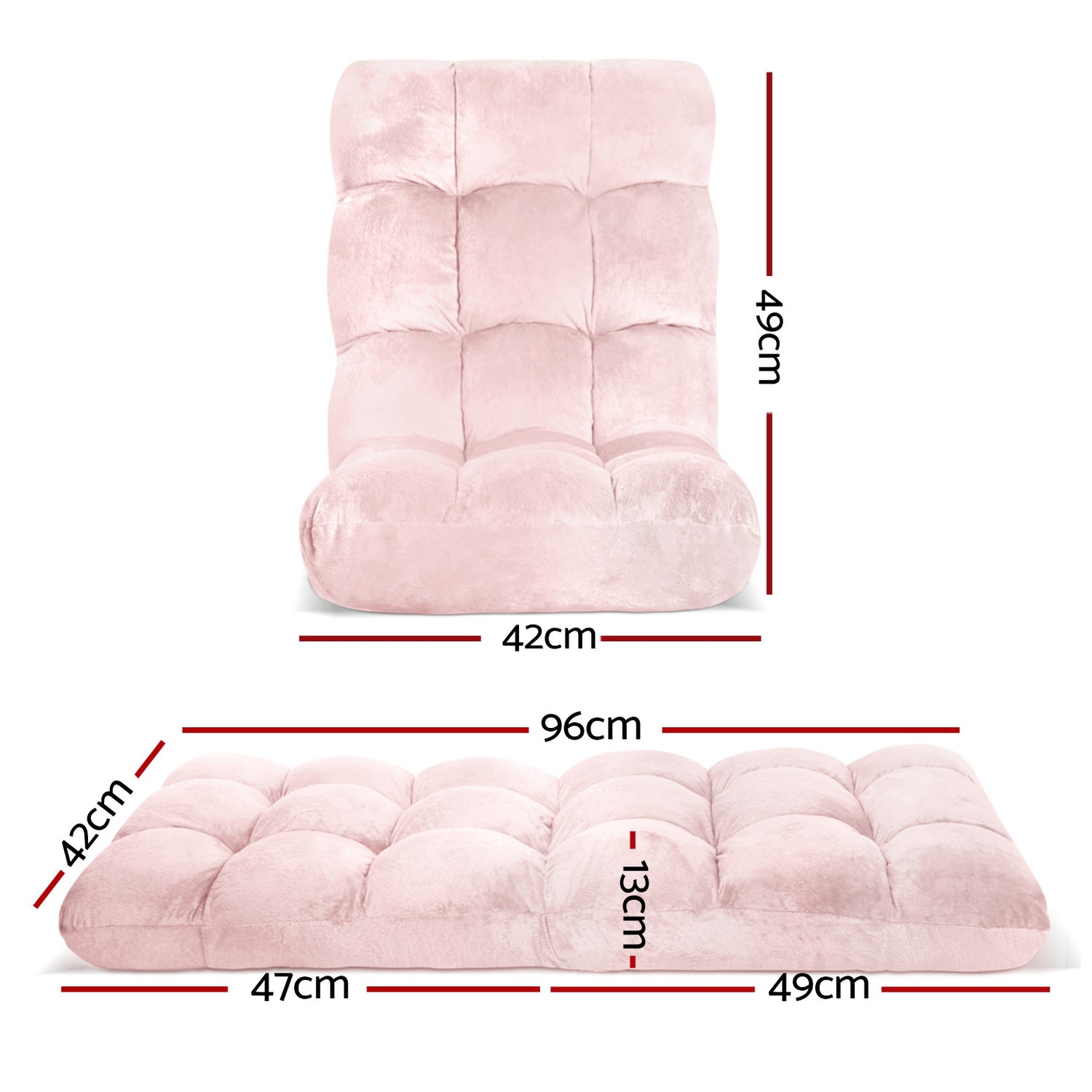 Artiss 2PCS Floor Lounge Sofa Bed Flannel Fabric Pink Artiss
