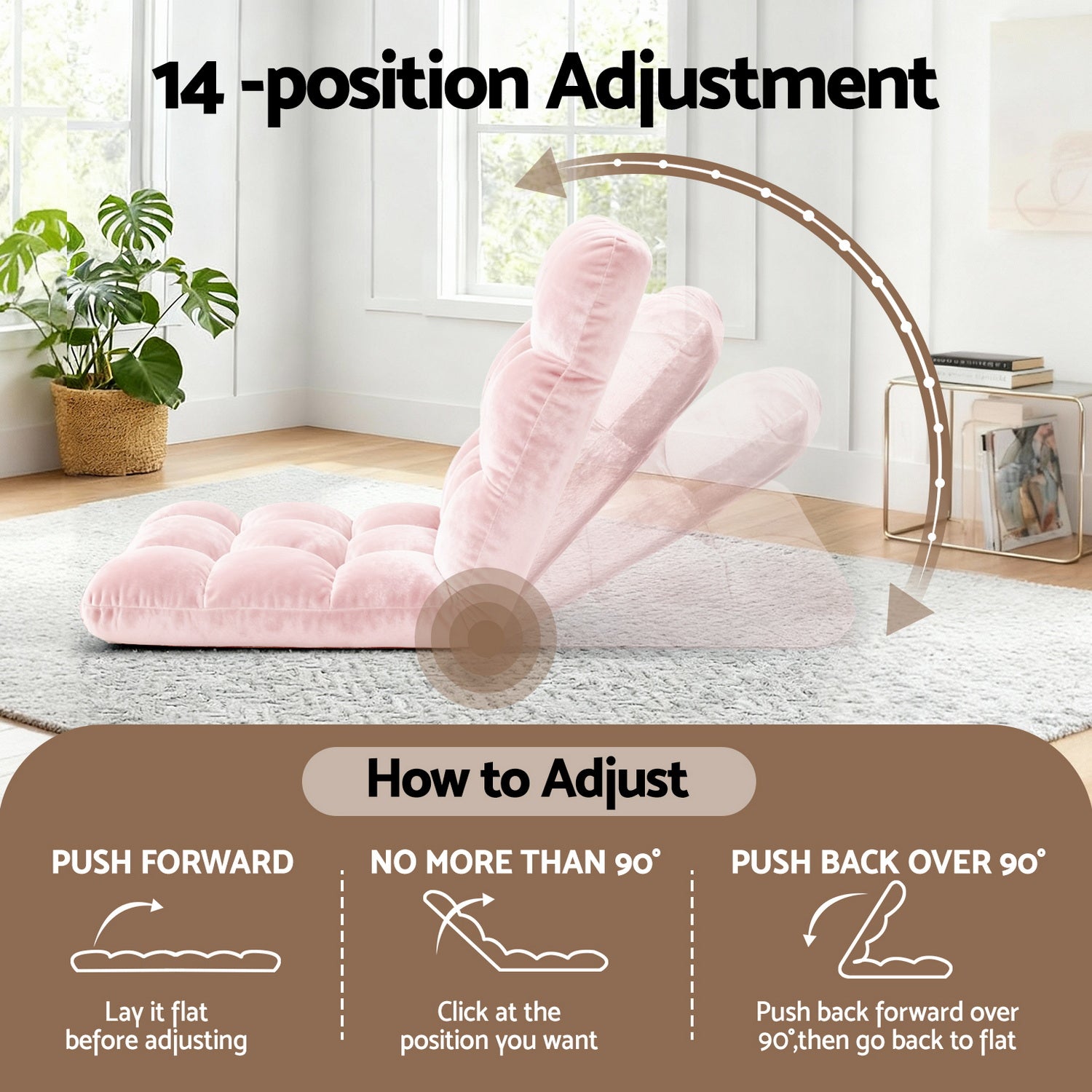 Artiss 2PCS Floor Lounge Sofa Bed Flannel Fabric Pink Artiss