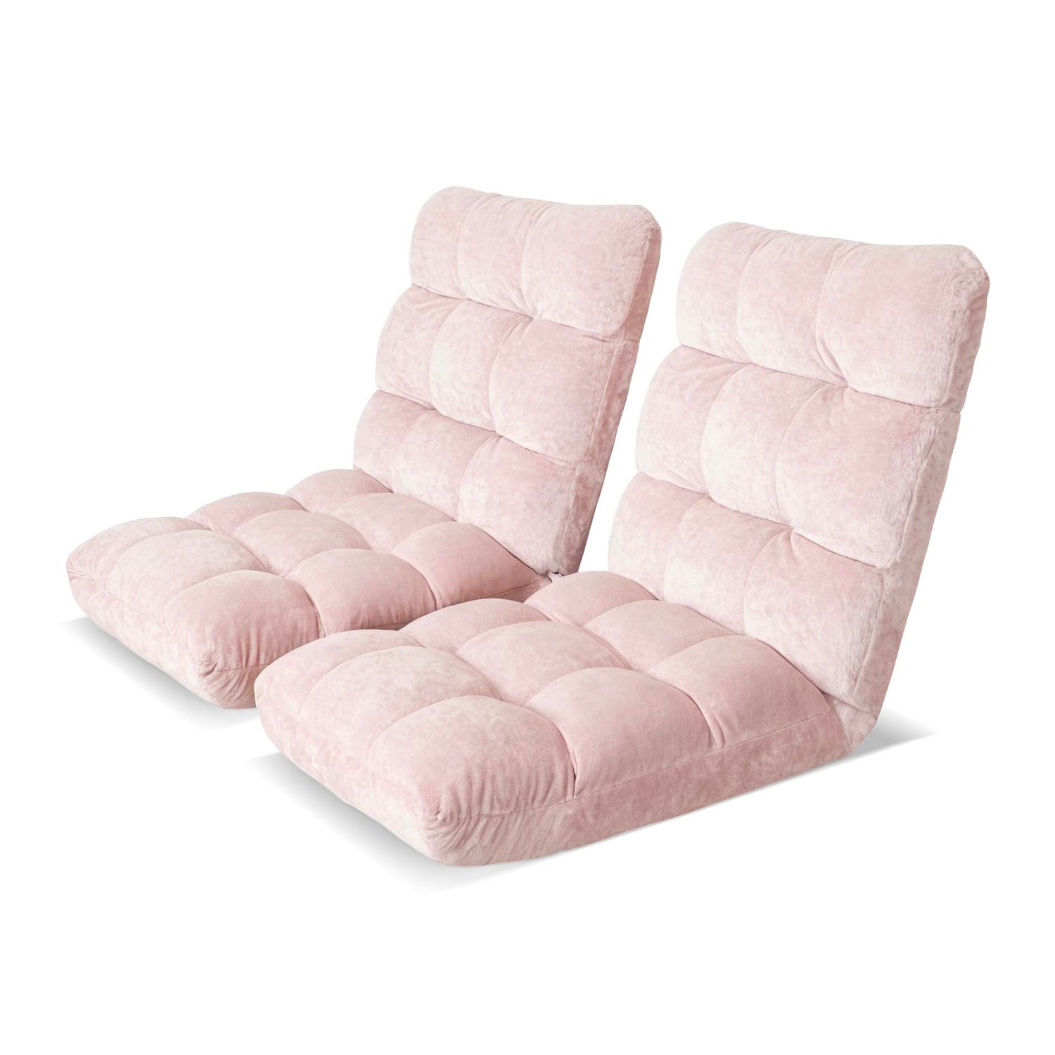 Artiss 2PCS Floor Lounge Sofa Bed Flannel Fabric Pink Artiss