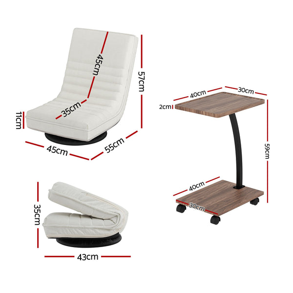 Artiss Floor Lounge 360° Swivel Foldable Sofa Chair and Side Table with Castors Set Artiss