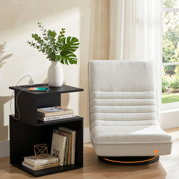 Artiss Swivel Floor Chair and Bedside Table with Charging Station Set Artiss