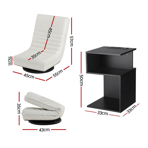 Artiss Swivel Floor Chair and Bedside Table with Charging Station Set Artiss