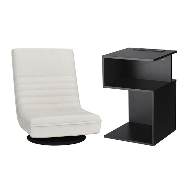 Artiss Swivel Floor Chair and Bedside Table with Charging Station Set Artiss