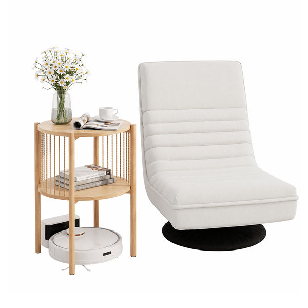 Artiss Floor Lounge Folding Swivel Sofa Chair and 2 Tier Round End Side Table Set Artiss