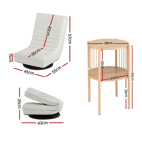 Artiss Floor Lounge Folding Swivel Sofa Chair and 2 Tier Round End Side Table Set Artiss