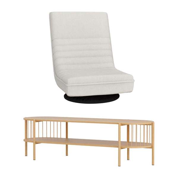 Artiss Swivel Floor Chair & TV Entertainment Unit with Storage Shelf Set Artiss