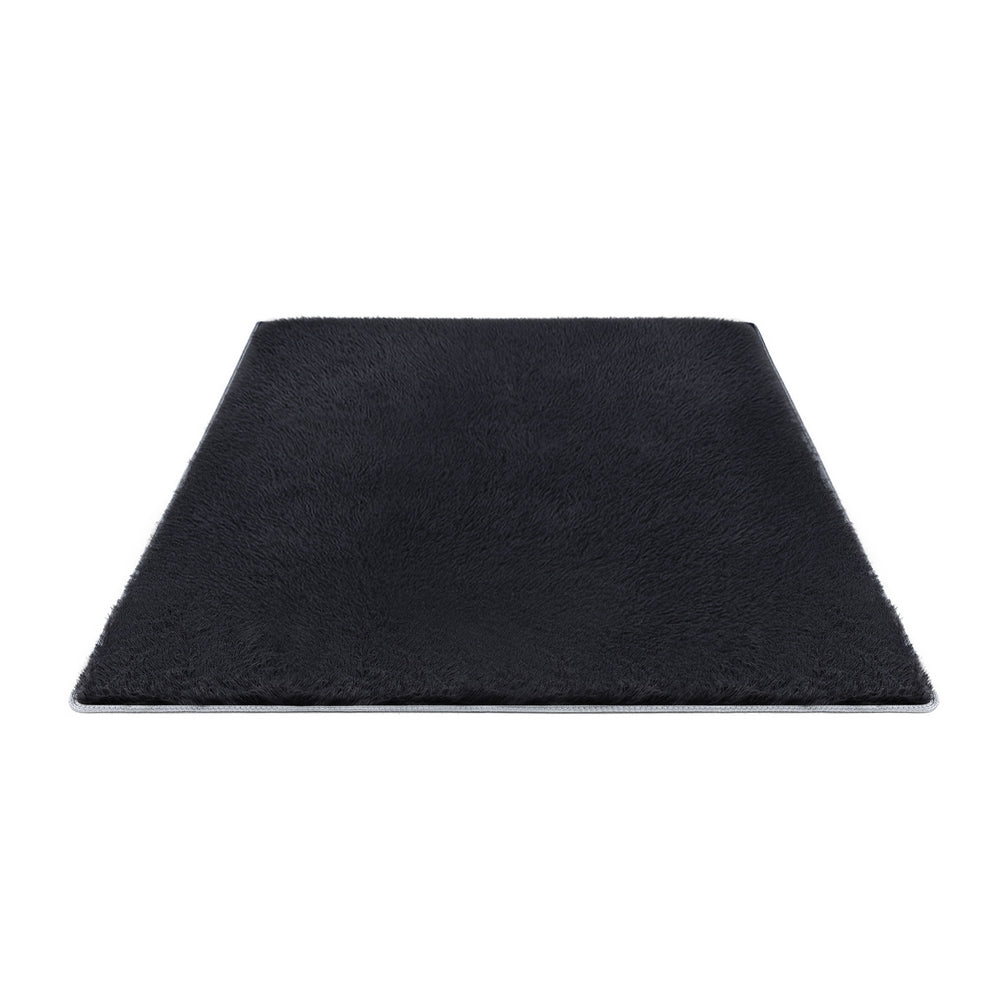Artiss Floor Rug 140x200cm Plush Area Shaggy Rug Living Room Bedroom Carpet Black Awezingly