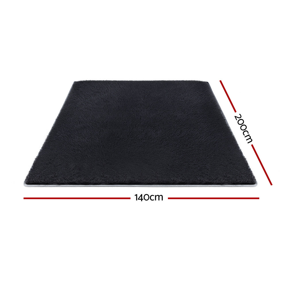Artiss Floor Rug 140x200cm Plush Area Shaggy Rug Living Room Bedroom Carpet Black Awezingly
