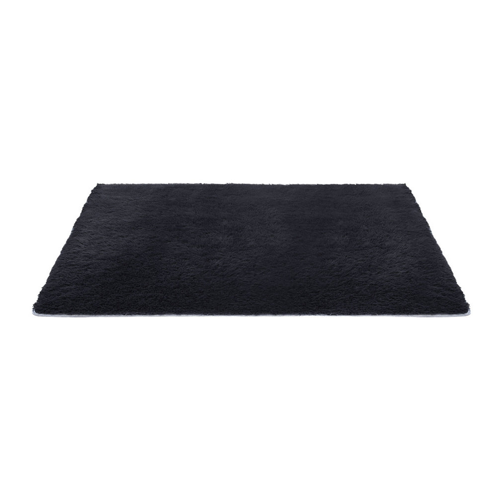 Artiss Floor Rug 140x200cm Plush Area Shaggy Rug Living Room Bedroom Carpet Black Awezingly