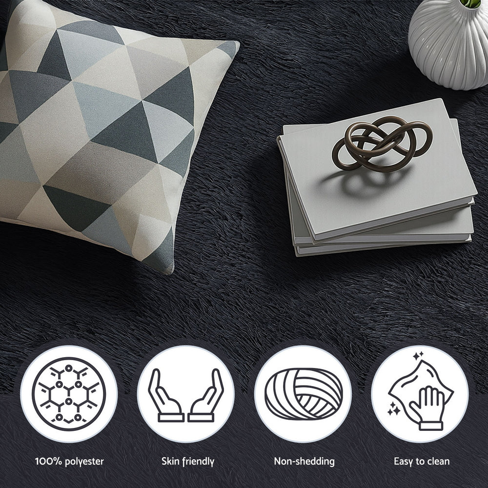 Artiss Floor Rug 140x200cm Plush Area Shaggy Rug Living Room Bedroom Carpet Black Awezingly