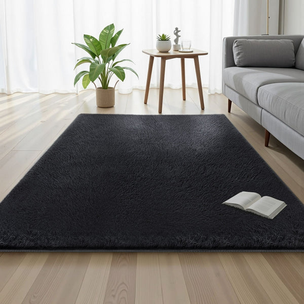 Artiss Floor Rug 140x200cm Plush Area Shaggy Rug Living Room Bedroom Carpet Black Awezingly
