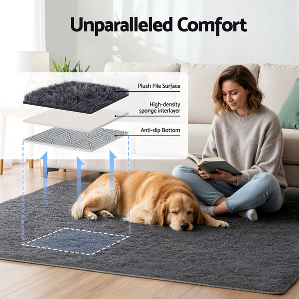 Artiss Floor Rug 140x200cm Plush Area Shaggy Rug Living Room Bedroom Carpet Grey Awezingly