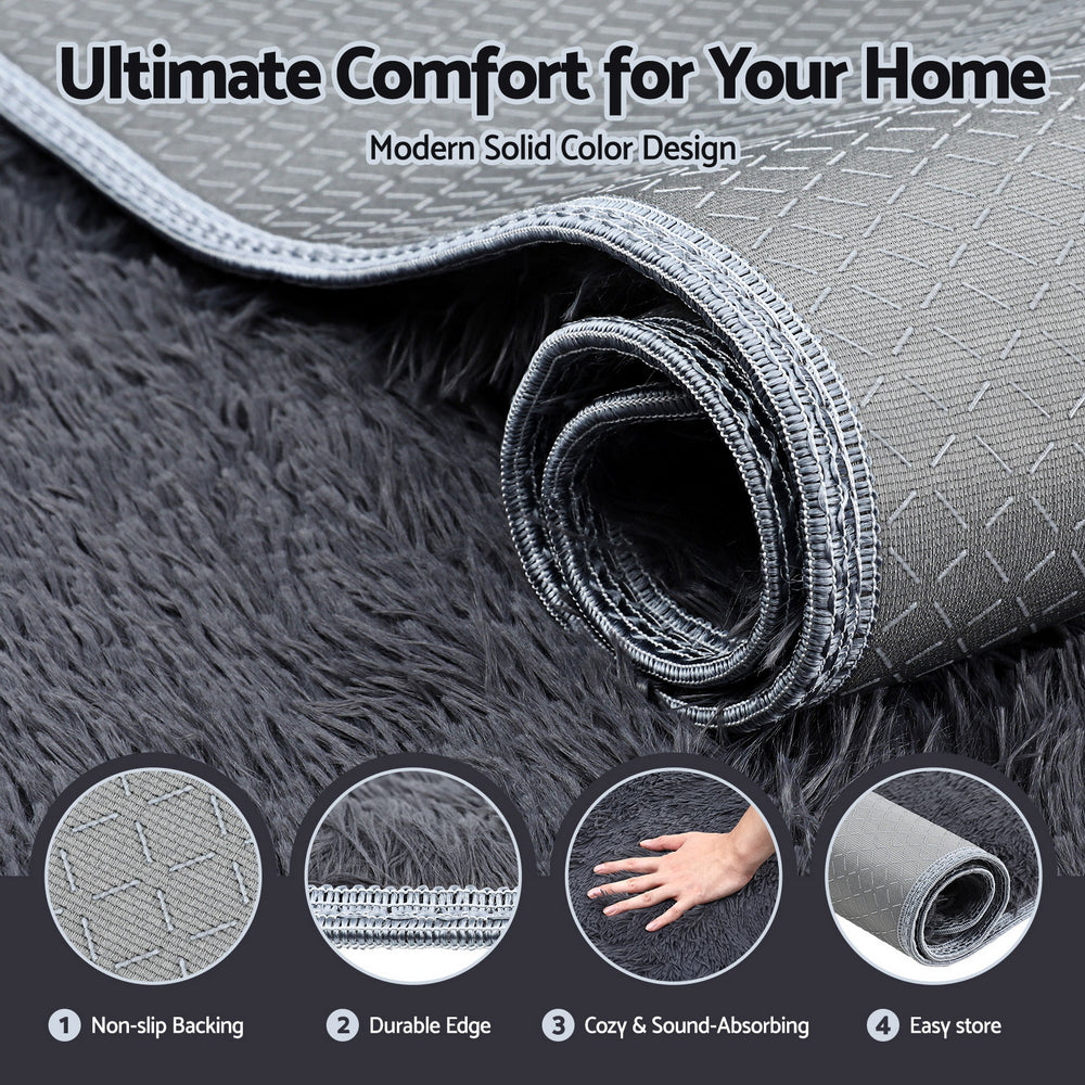 Artiss Floor Rug 140x200cm Plush Area Shaggy Rug Living Room Bedroom Carpet Grey Awezingly