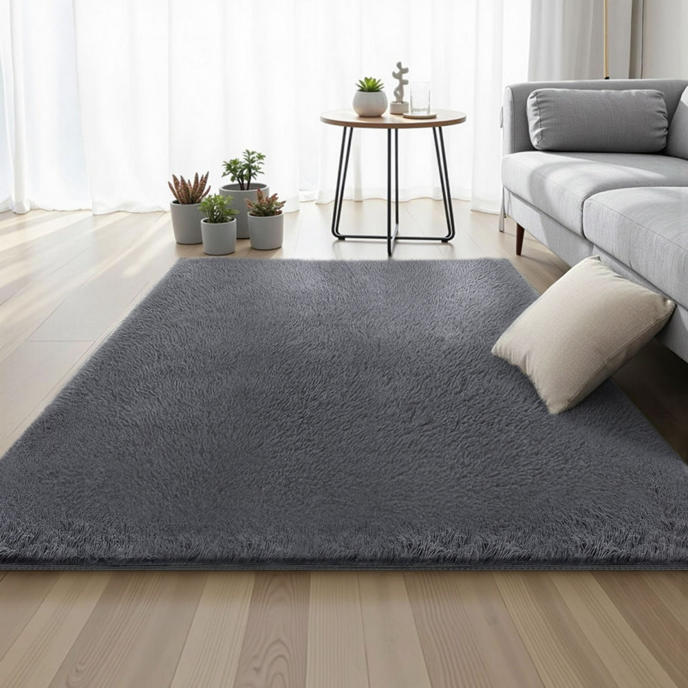 Artiss Floor Rug 140x200cm Plush Area Shaggy Rug Living Room Bedroom Carpet Grey Awezingly