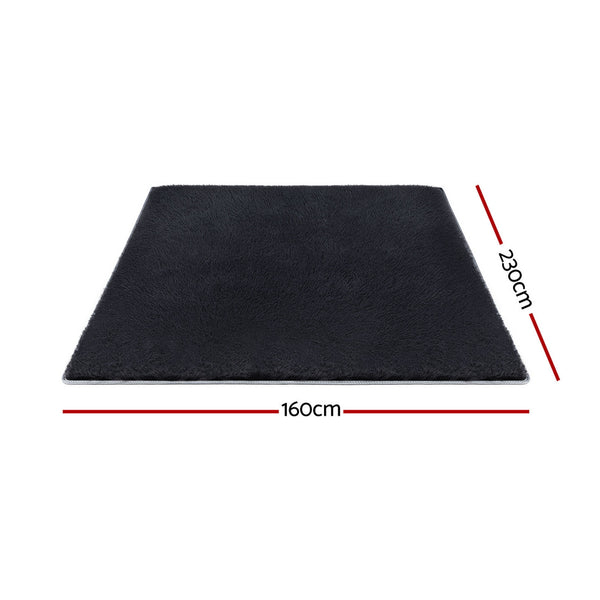 Artiss Floor Rug 160x230cm Plush Area Shaggy Rug Living Room Bedroom Carpet Black Awezingly