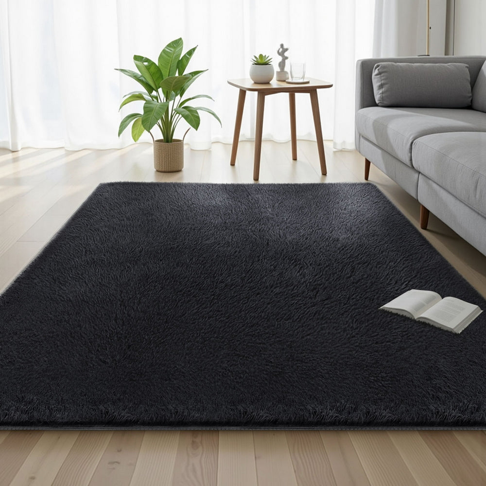 Artiss Floor Rug 160x230cm Plush Area Shaggy Rug Living Room Bedroom Carpet Black Awezingly