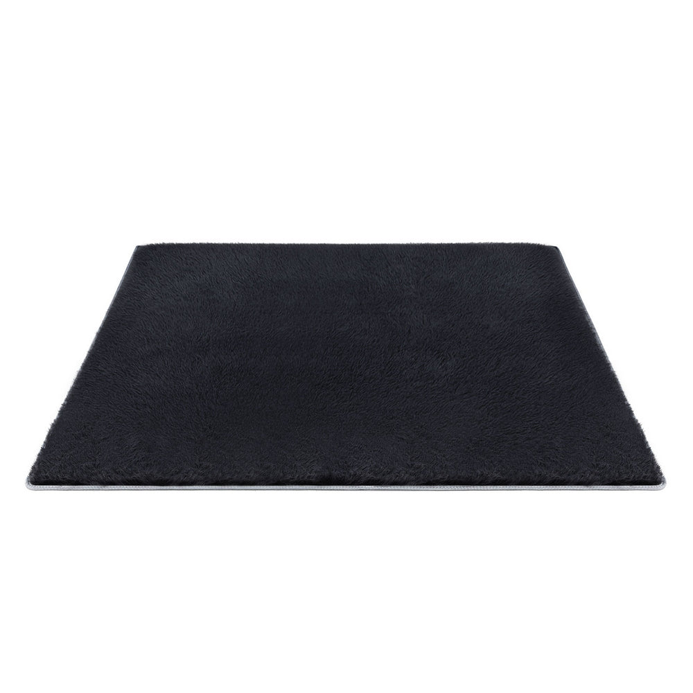 Artiss Floor Rug 200x230cm Plush Area Shaggy Rug Living Room Bedroom Carpet Black Awezingly