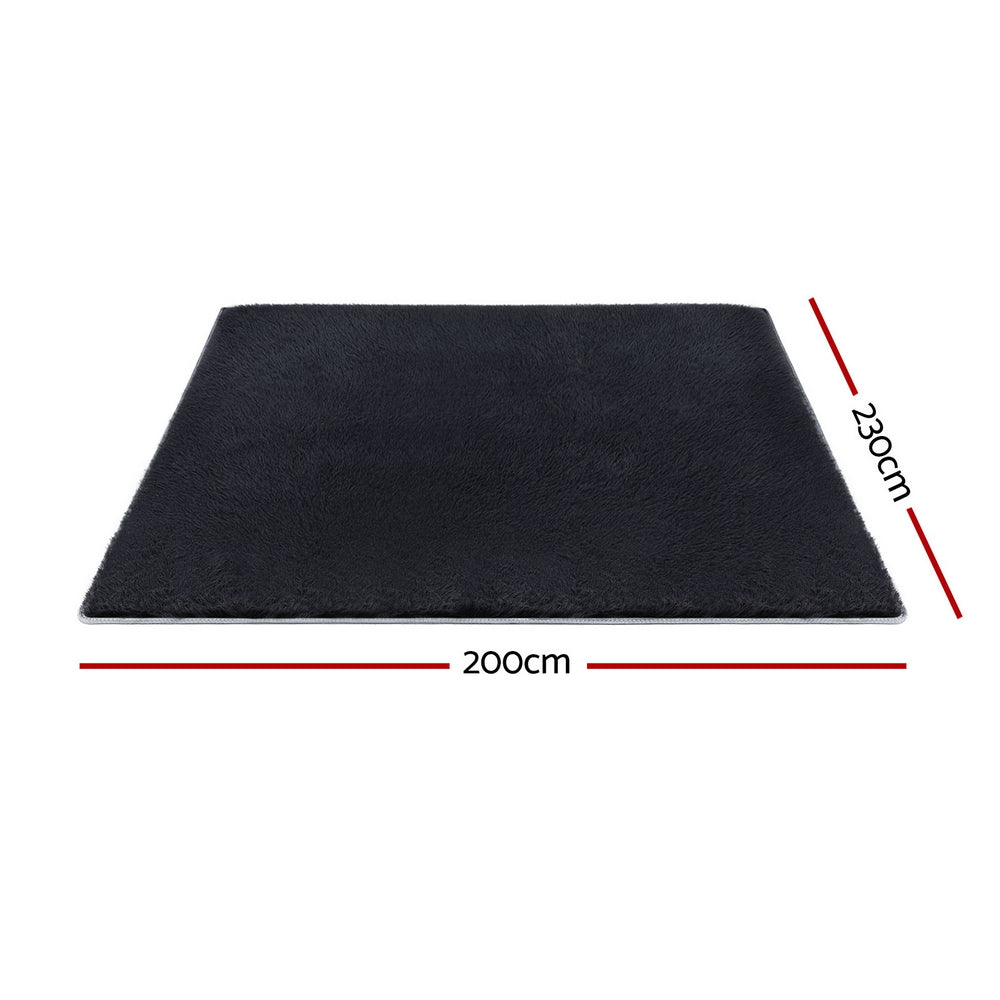 Artiss Floor Rug 200x230cm Plush Area Shaggy Rug Living Room Bedroom Carpet Black Awezingly