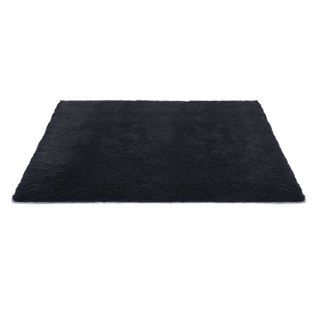 Artiss Floor Rug 200x230cm Plush Area Shaggy Rug Living Room Bedroom Carpet Black Awezingly