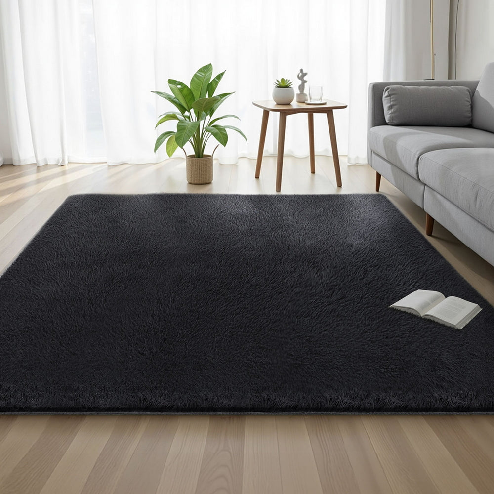 Artiss Floor Rug 200x230cm Plush Area Shaggy Rug Living Room Bedroom Carpet Black Awezingly