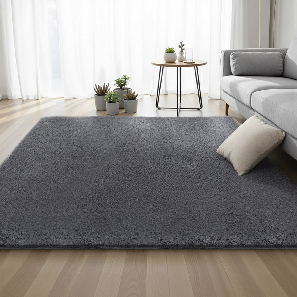 Artiss Floor Rug 200x230cm Plush Area Shaggy Rug Living Room Bedroom Carpet Grey Awezingly