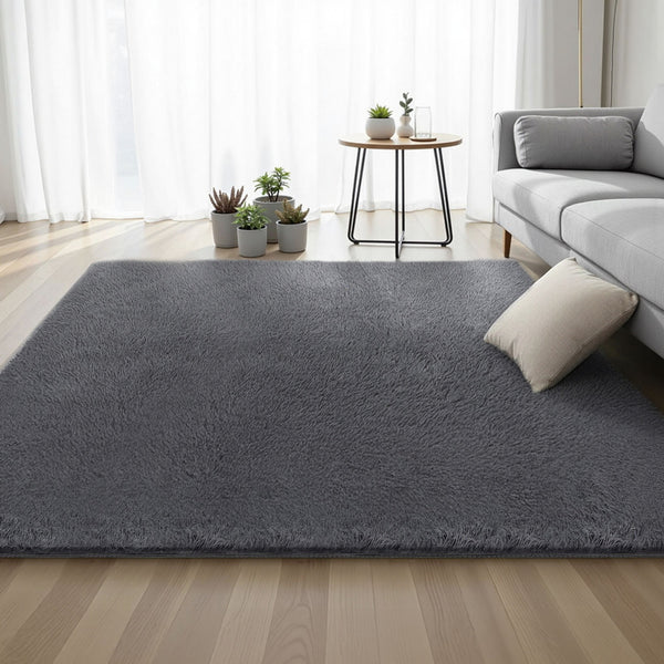 Artiss Floor Rug 200x230cm Plush Area Shaggy Rug Living Room Bedroom Carpet Grey Awezingly