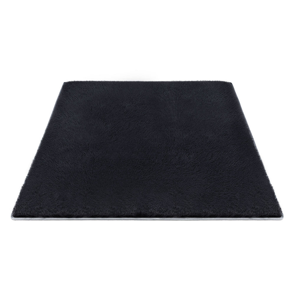 Artiss Floor Rug 200x290cm Plush Area Shaggy Rug Living Room Bedroom Carpet Black Awezingly