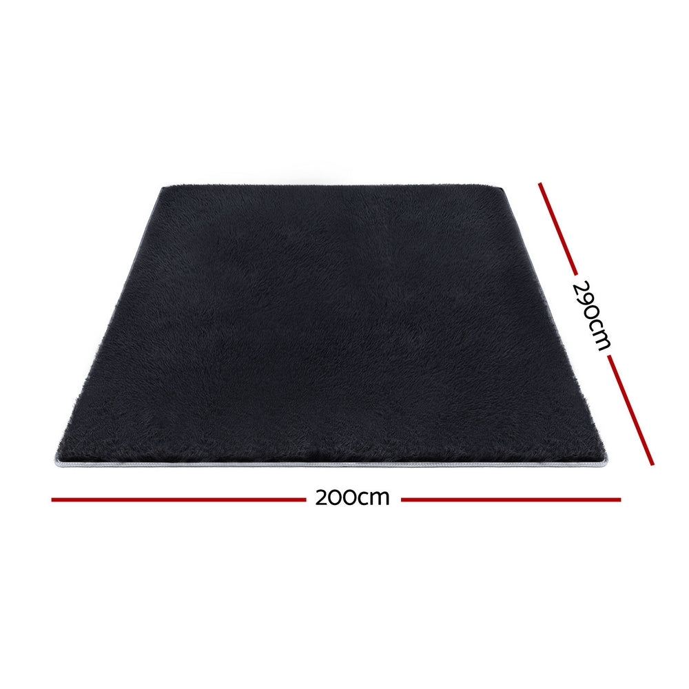 Artiss Floor Rug 200x290cm Plush Area Shaggy Rug Living Room Bedroom Carpet Black Awezingly