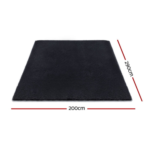 Artiss Floor Rug 200x290cm Plush Area Shaggy Rug Living Room Bedroom Carpet Black Awezingly