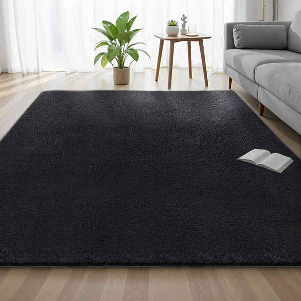 Artiss Floor Rug 200x290cm Plush Area Shaggy Rug Living Room Bedroom Carpet Black Awezingly