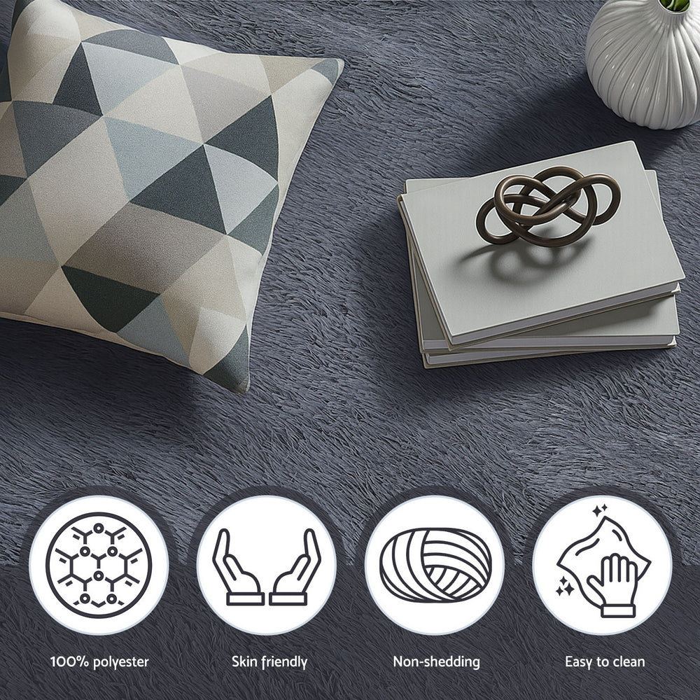 Artiss Floor Rug 200x290cm Plush Area Shaggy Rug Living Room Bedroom Carpet Grey Awezingly