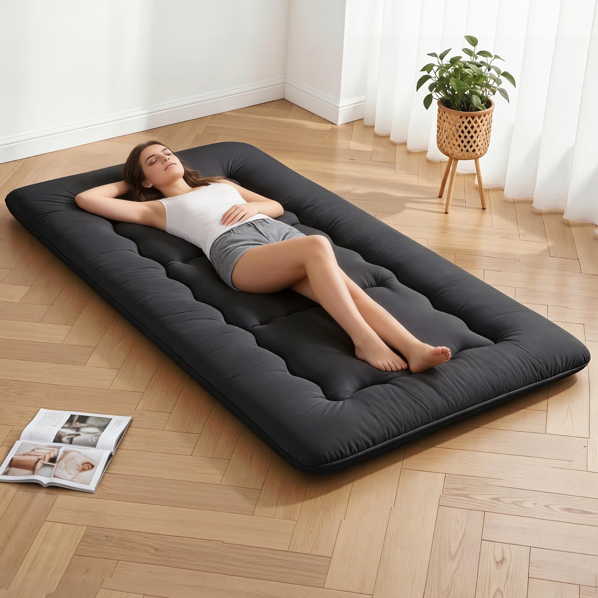 Giselle Bedding 10cm Japanese Floor Mattress Foldable Futon Mattress Washable Cover Straps Awezingly