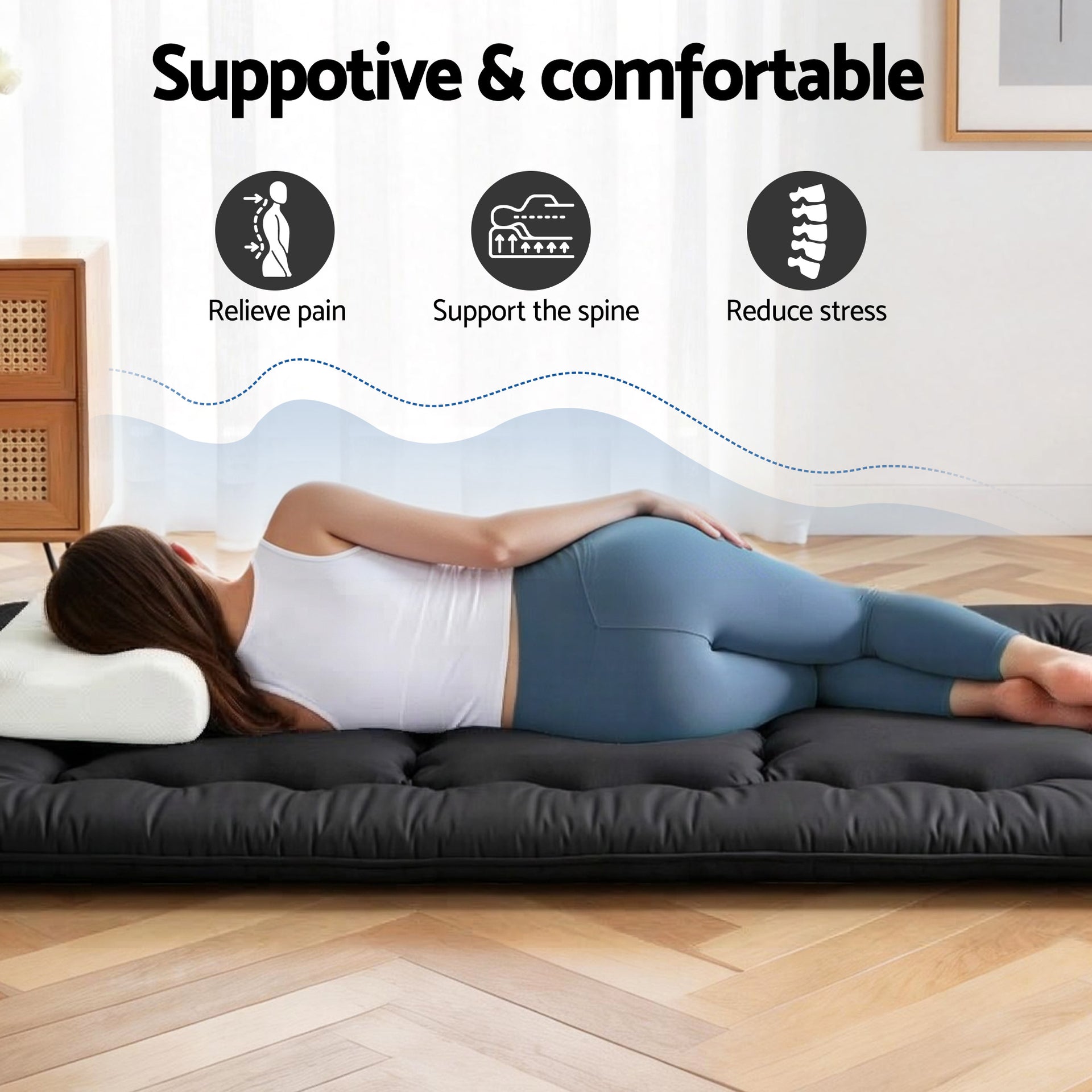 Giselle Bedding 10cm Japanese Floor Mattress Foldable Futon Mattress Washable Cover Straps Awezingly