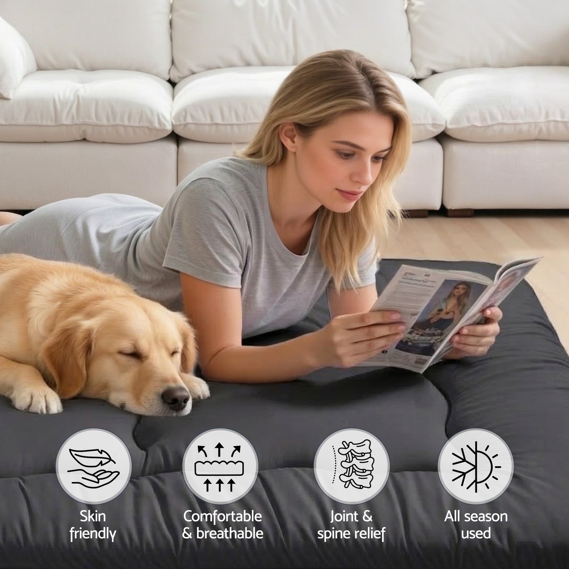 Giselle Bedding 10cm Japanese Floor Mattress Foldable Futon Mattress Washable Cover Straps Awezingly