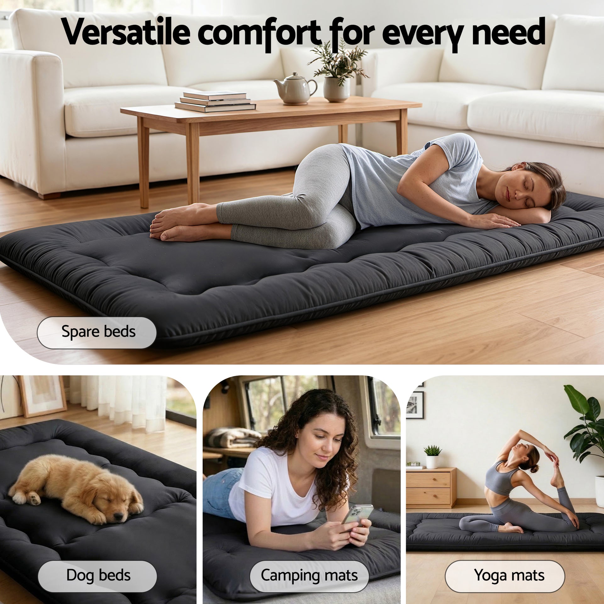 Giselle Bedding 10cm Japanese Floor Mattress Foldable Futon Mattress Washable Cover Straps Awezingly