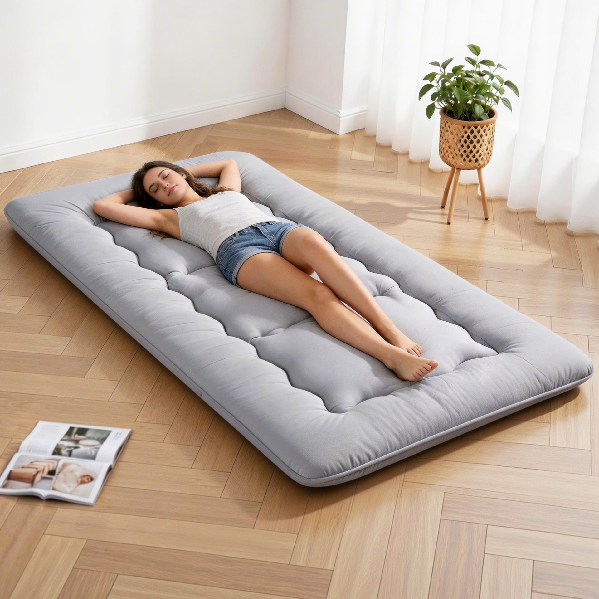 Giselle Bedding 10cm Japanese Floor Mattress Foldable Futon Mattress Washable Cover Straps Awezingly