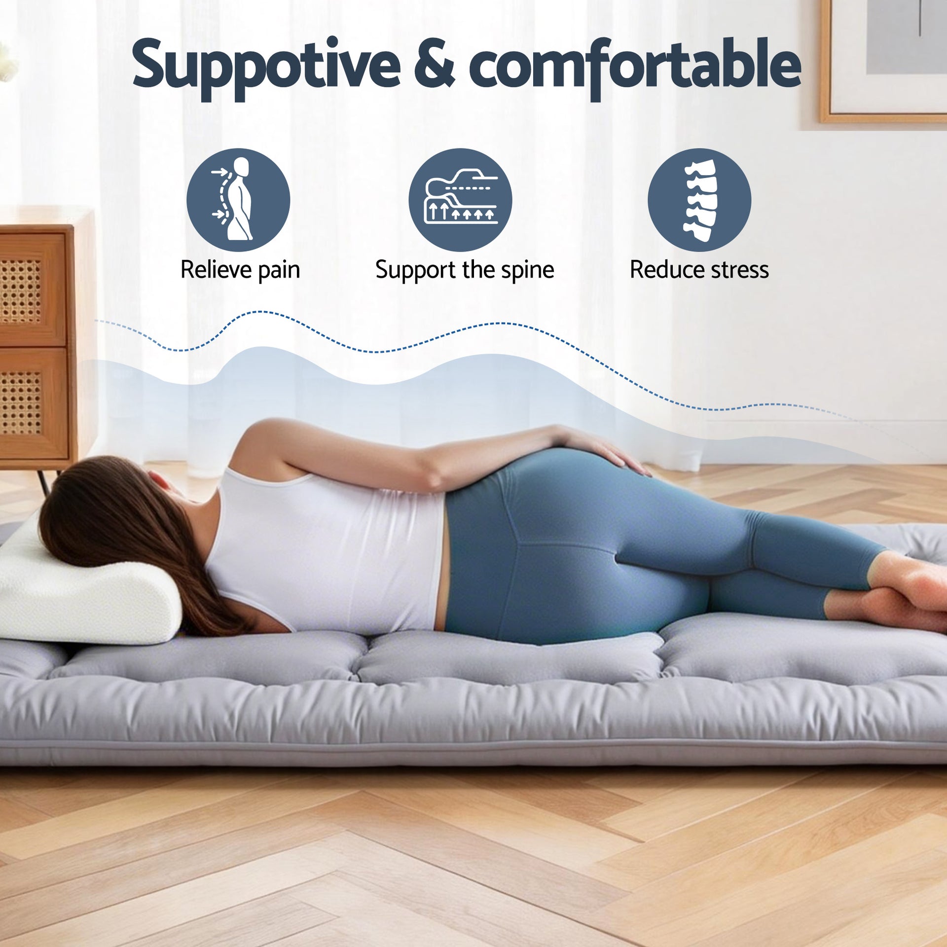 Giselle Bedding 10cm Japanese Floor Mattress Foldable Futon Mattress Washable Cover Straps Awezingly