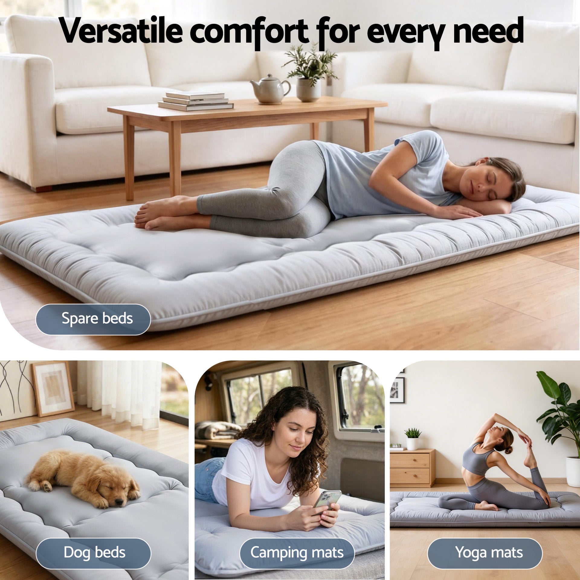 Giselle Bedding 10cm Japanese Floor Mattress Foldable Futon Mattress Washable Cover Straps Awezingly