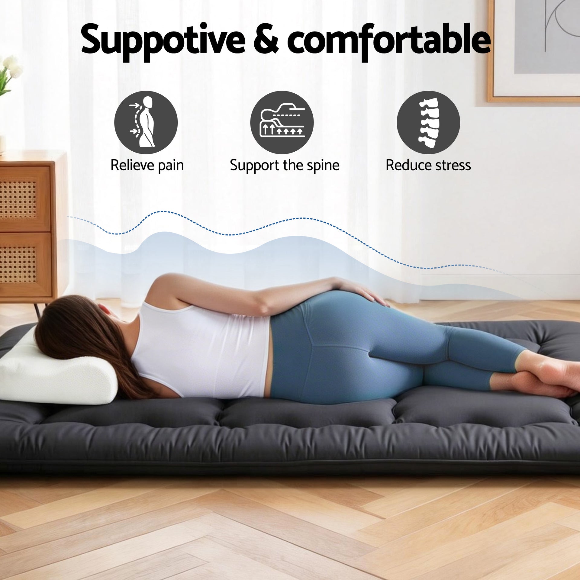 Giselle Bedding 10cm Japanese Floor Mattress Foldable Futon Mattress Washable Cover Straps Awezingly