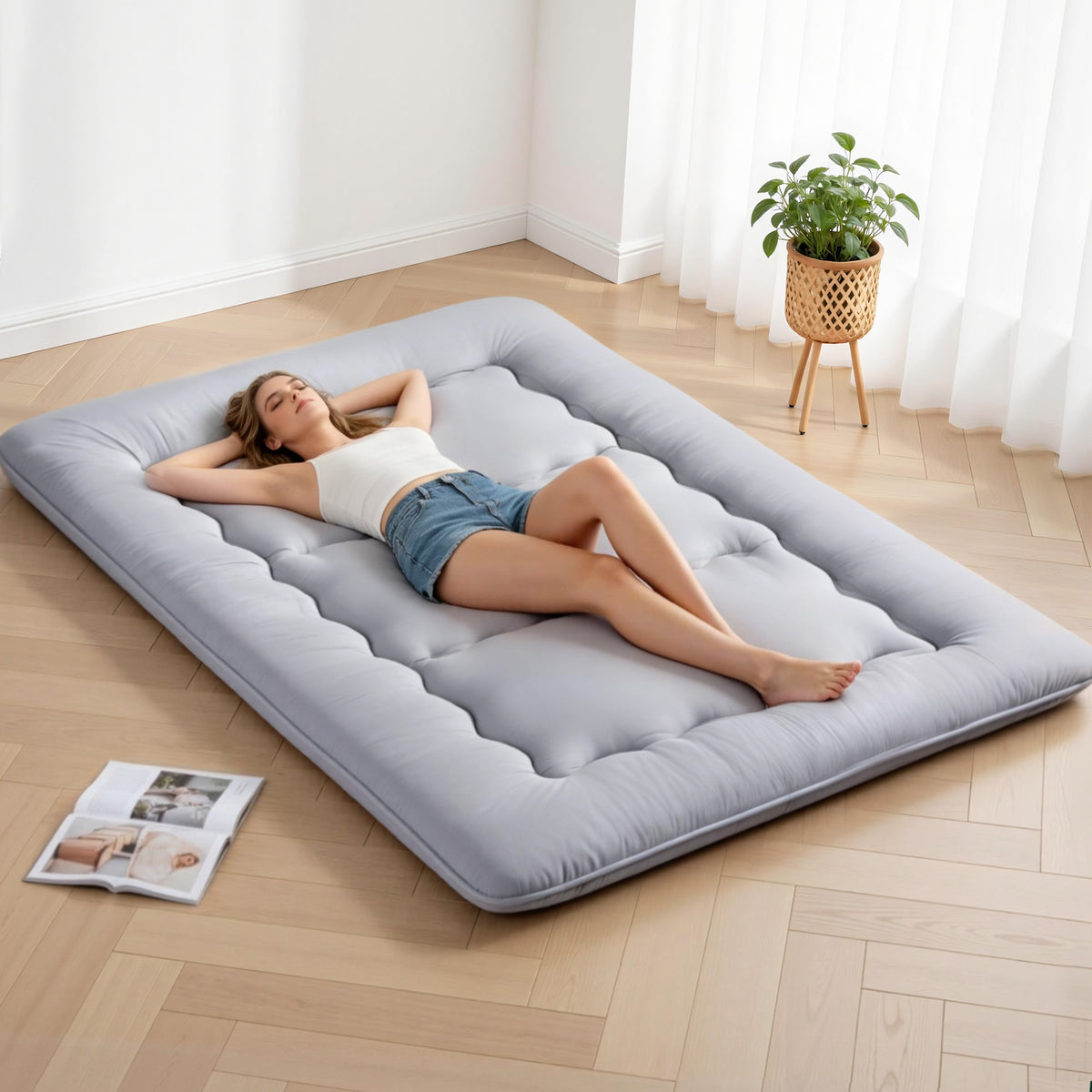Giselle Bedding 10cm Japanese Floor Mattress Foldable Futon Mattress Washable Cover Straps Awezingly