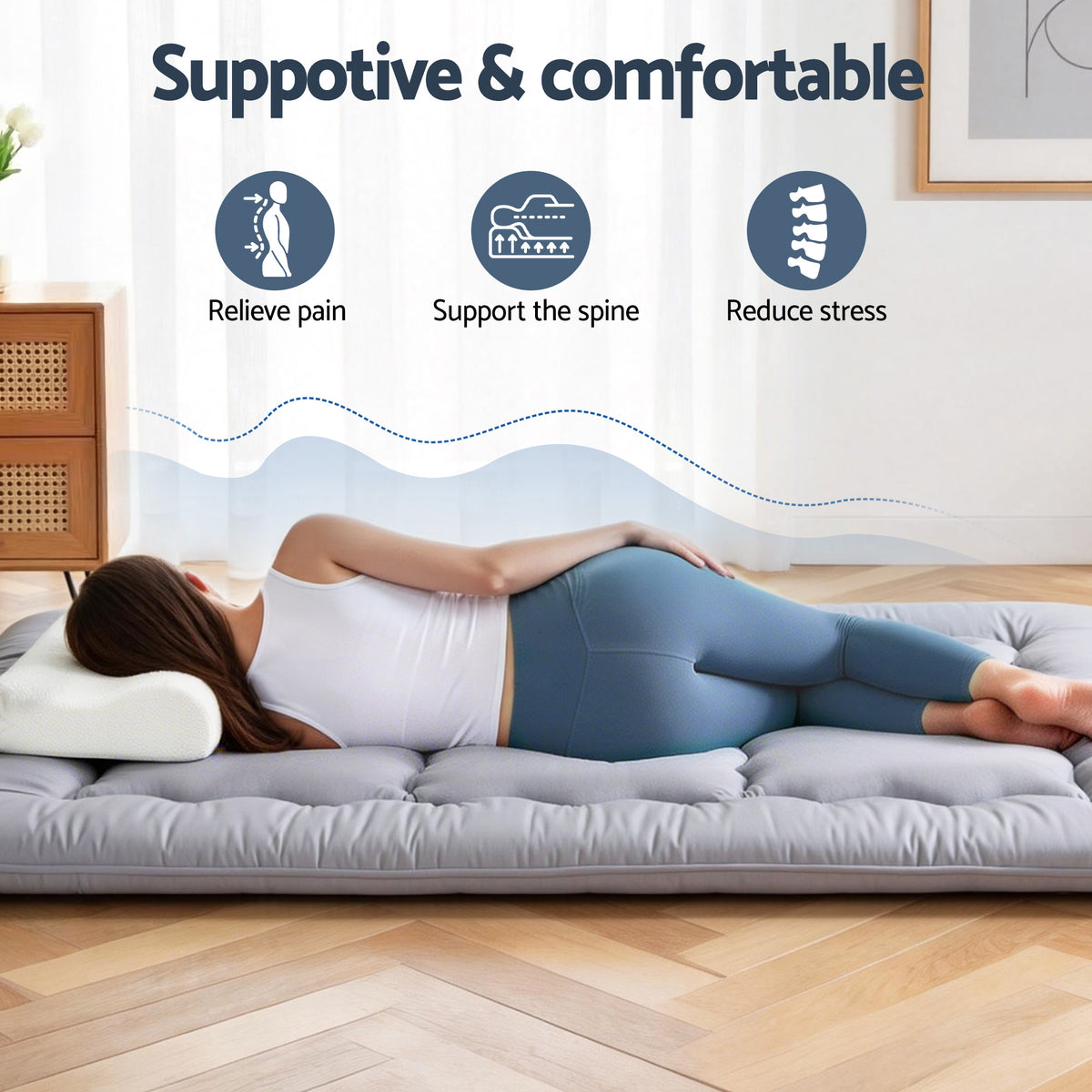 Giselle Bedding 10cm Japanese Floor Mattress Foldable Futon Mattress Washable Cover Straps Awezingly