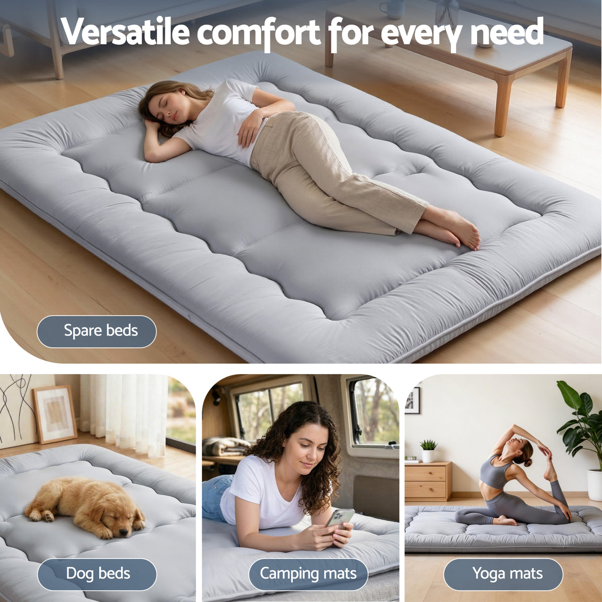 Giselle Bedding 10cm Japanese Floor Mattress Foldable Futon Mattress Washable Cover Straps Awezingly