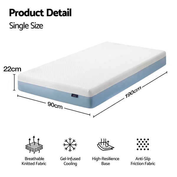Giselle 22cm Cooling Gel Memory Foam Mattress Single Medium Firm Giselle Bedding