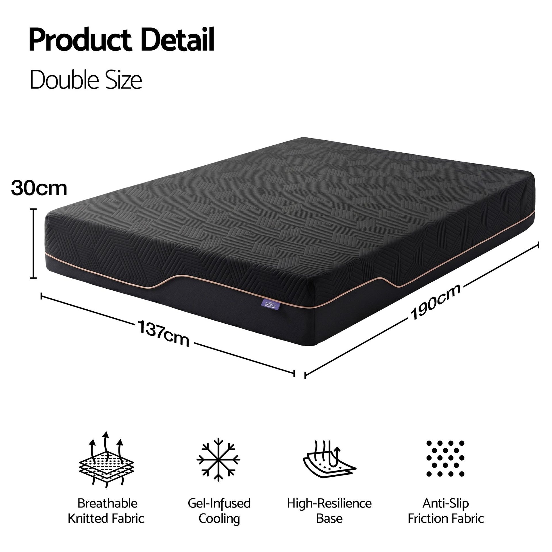 Giselle Double Cooling Memory Foam Mattress Medium Firm with Gel Comfort 30cm Awezingly