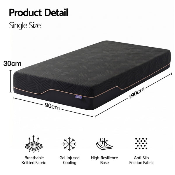 Giselle Single Cooling Memory Foam Mattress Medium Firm with Gel Comfort 30cm Giselle Bedding