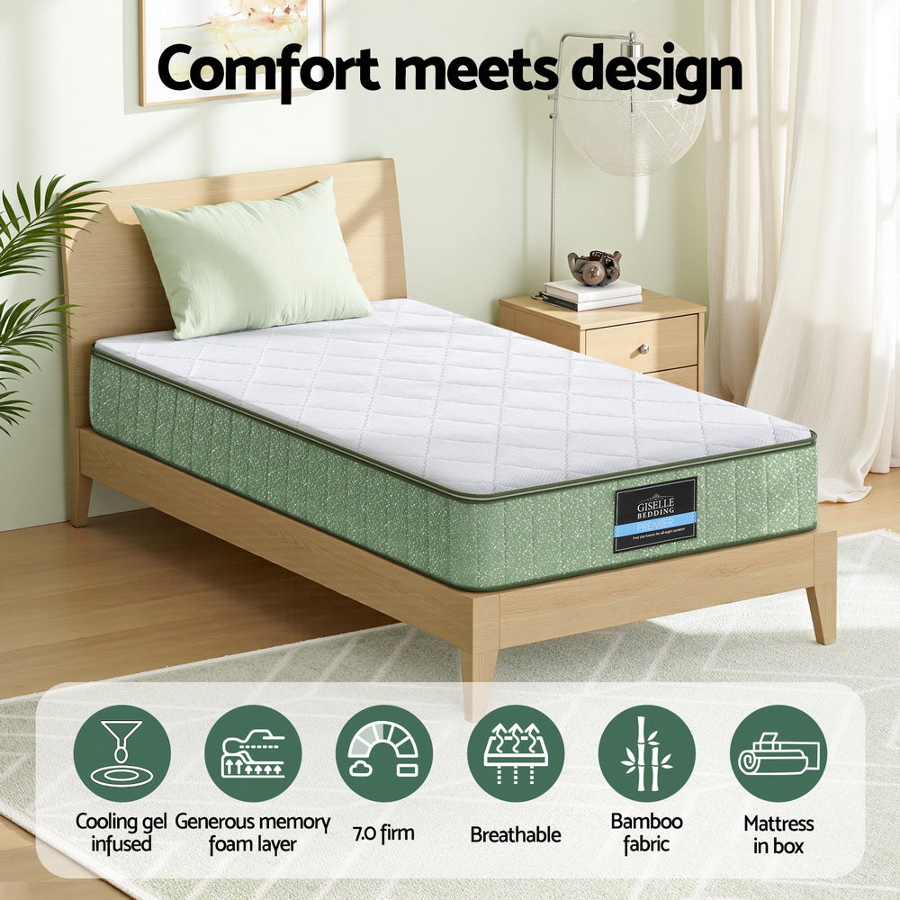 Giselle 25cm Memory Foam Mattress Dual Layer Zipper Cover Cool Charcoal Foam Mattresses Single Awezingly