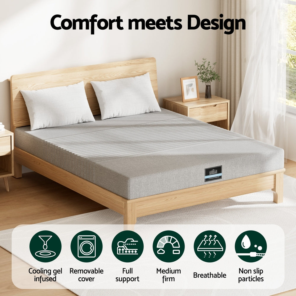 Giselle Bedding Cool Gel Memory Foam Mattress Charcoal 7-Zone Washable Bamboo Cover 15cm Double Awezingly